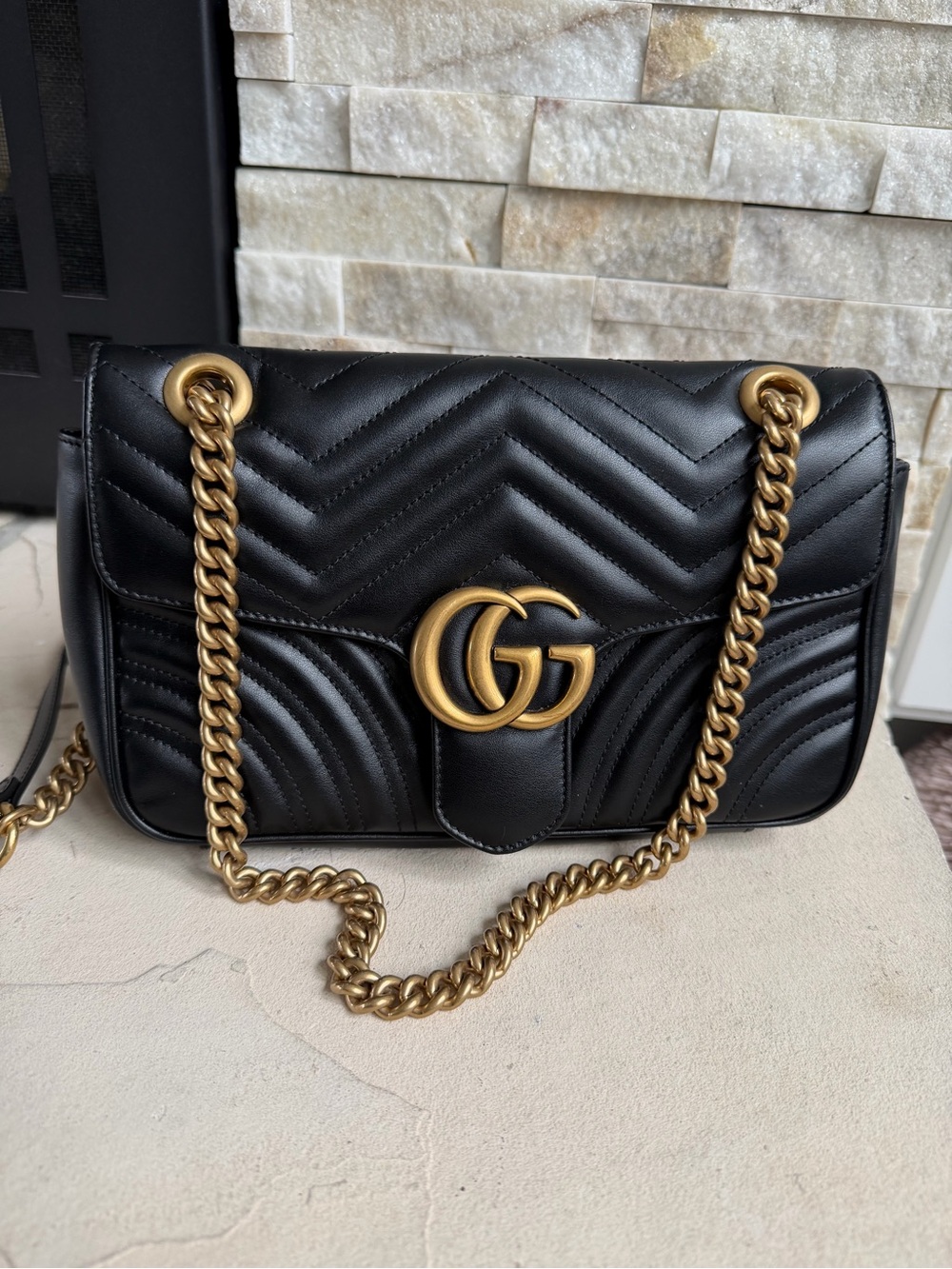 Gucci Black Maramont Bag with Gold Chain